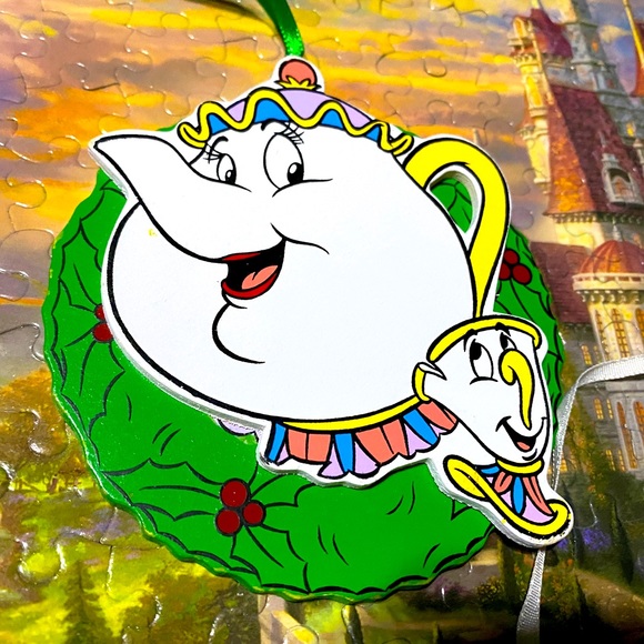 DISNEY’S BEAUTY & THE BEAST VTG 90s KURT ALDER HANDCRAFTED WOODEN XMAS ORNAMENTS - Picture 3 of 12